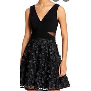 AQUA sz 10 L black tan floral 3D cutout sleeveless cocktail mini dress NWT b36